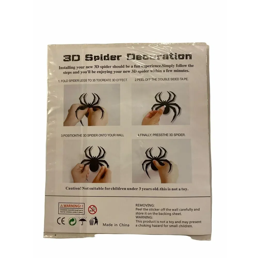Halloween 3D Bats and Spider Decorations 4 Packs Multiple Sizes PVC Scary Bat